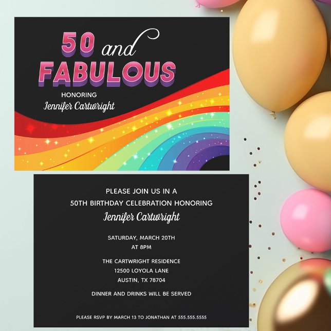 Convite 50 e Fabuloso Texto de Aniversário Rosa com Brilho (Criador carregado)