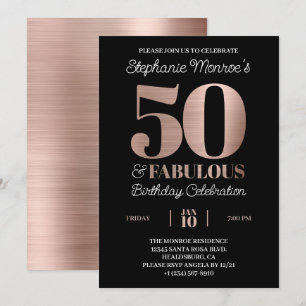 Convite 50 e Fabuloso Tipografia de Aniversário em Dourado
