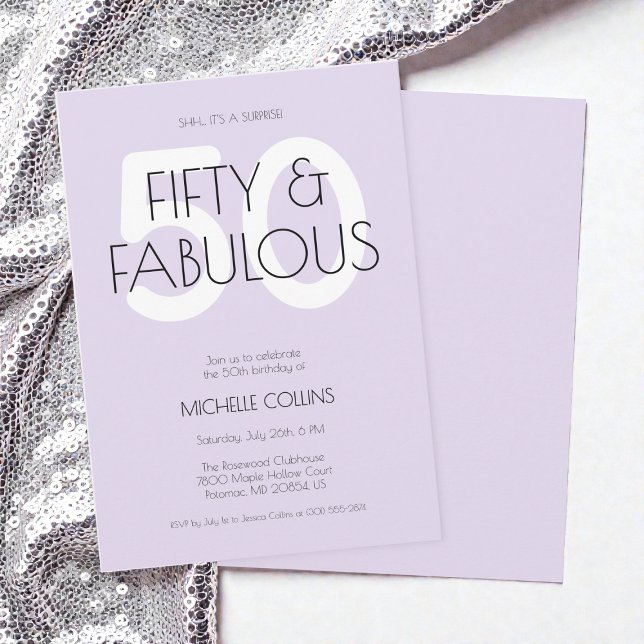 Convite 50 e fabulosos Aniversário de Cinquenta Moderno Ro (50 and fabulous Modern Purple Fifty Birthday Party Invitation)