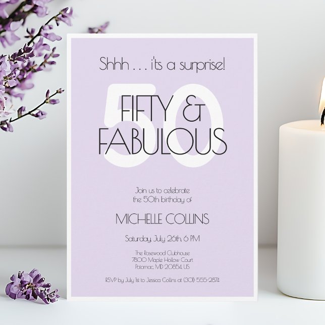 Convite 50 e fabulosos Aniversário de Cinquenta Moderno Ro (50 and fabulous Modern Purple Fifty Birthday Party Invitation for Her)