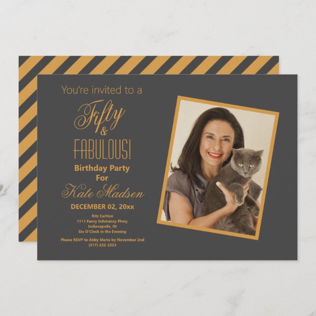 Convite 50 e FABULOSOS, Dourada e 50ª Festa de aniversário (Frente/Verso)
