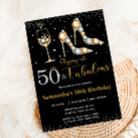 Convite 50 e fabulosos saltos altos, dia 50 de aniversário<br><div class="desc">Personalize este moderno convite de aniversário 50 e Fabuloso com sua própria redação e detalhes do partido,  fácil e rapidamente,  basta pressionar o botão personalizar para reorganizar e formatar o estilo e a colocação do texto. Itens correspondentes disponíveis no repositório! c) O Feliz Cat Studio</div>