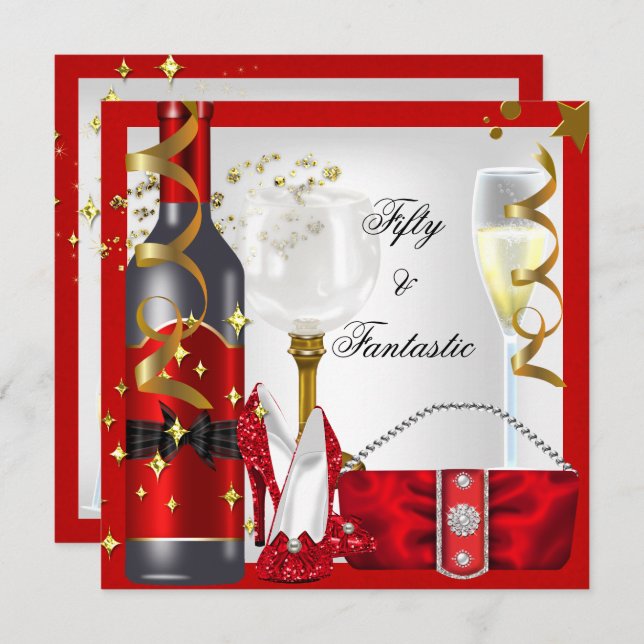 Convite 50 e fantástica Festa de aniversário Dourada verme (Frente/Verso)