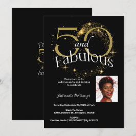 Convite 50 e Festa de aniversário fabulosa, preto-branco, 