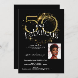 Convite 50 e Festa de aniversário fabulosa, preto-branco, 