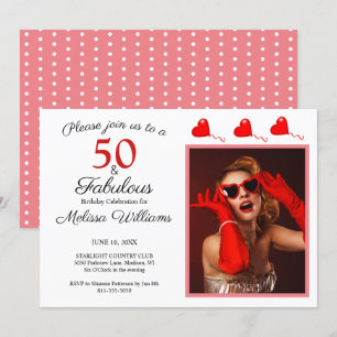 Convite 50 e Foto Fabulosa Vermelha 50º Aniversário Bran