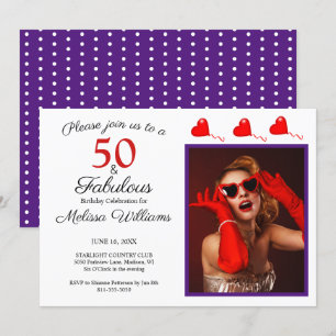 Convite 50 e Foto Fabulosa Vermelha 50º Aniversário Púr