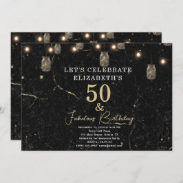 Convite 50 e Luzes Douradas Fabulosas de Mason Jar Marble 