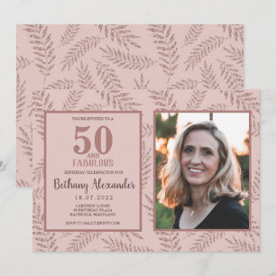 Convite 50 e Rosa com brilho Dourado fabuloso