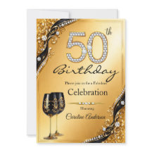 50 Elegante Diamante Preto Dourado Aniversário