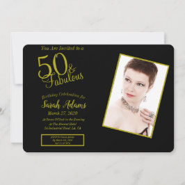 Convite 50 & Fab Dourado e preto 50- Festa de aniversário 