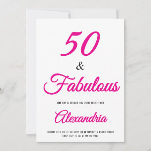 Convite 50 & Fabulosa Rosa Quente Preta Aniversário de 50