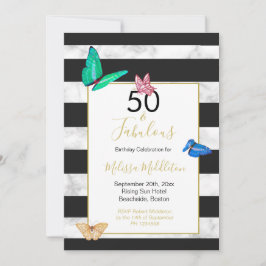 Convite 50 Fabulosas Borboletas de Mármores de Stripe Bran