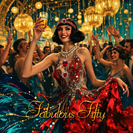 Convite 50 Fabuloso 1920 Arte deco flapper Jóia Vermelha