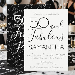 Convite 50 & Fabuloso Aniversário de 50 Anos Festa Preto E
