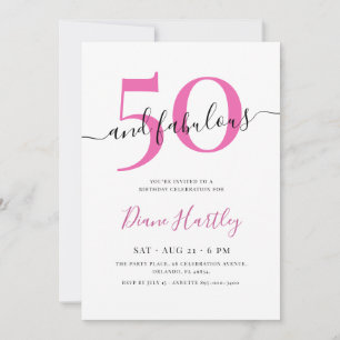 Convite 50 & Fabuloso Aniversário de 50 anos Rosa