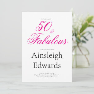 Convite 50 & Fabuloso Aniversário de Cinquenta Anos Rosa