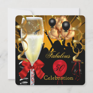 Convite 50 & Fabuloso Aniversário de Ouro Vermelho Preto F
