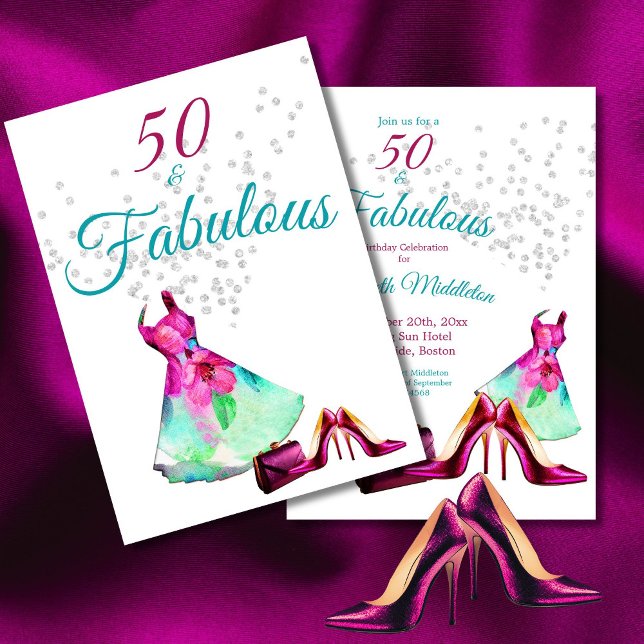 Convite 50 Fabuloso Aniversário De Roxo Floral Com Glitter (Criador carregado)