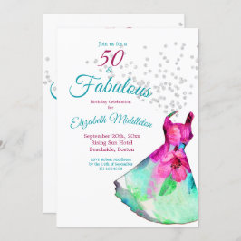 Convite 50 Fabuloso Aniversário de Vestido Floral Elegante