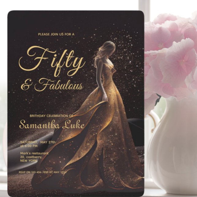 Convite 50 Fabuloso Aniversário Dourado Glitter Negro (Criador carregado)