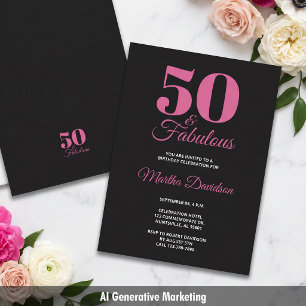 Convite 50 & Fabuloso Celebração de Glamour Rosa Preto
