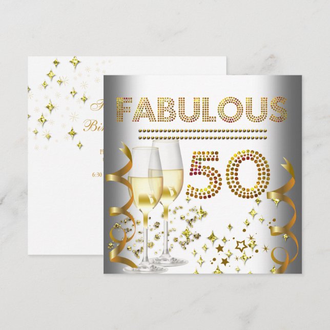 Convite 50 Fabuloso Champanhe Dourado (Frente/Verso)
