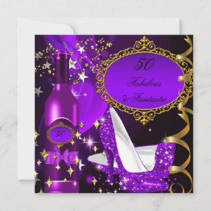 Convite 50 & Fabuloso Fantástico Aniversário Roxo Magenta