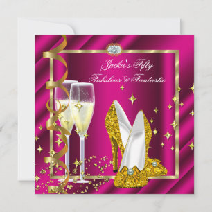 Convite 50 & Fabuloso Fantástico Rosa Dourado Amarelo Aniv
