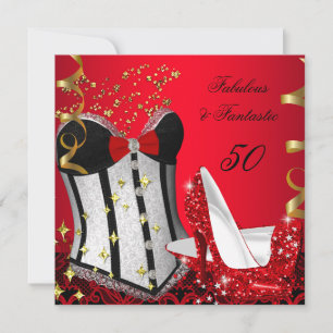 Convite 50 & Fabuloso Fantástico Vermelho Preto Dourado An