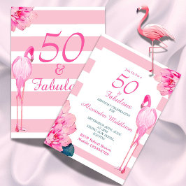Convite 50 Fabuloso Flamingo Pink Chic Floral Aniversário