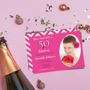Convite 50 & Fabuloso Foto Personalizada Rosa Branco Chevr