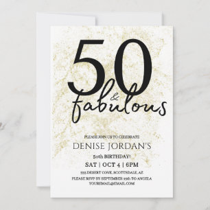 Convite 50 & Fabuloso Moderno Dourado e Preto Aniversário