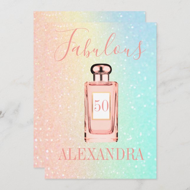 Convite 50 Fabuloso Monograma de Perfume Chic Francês Glit (Frente/Verso)