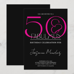 Convite 50 & Fabuloso Preto Branco Rosa Elegante Aniversár