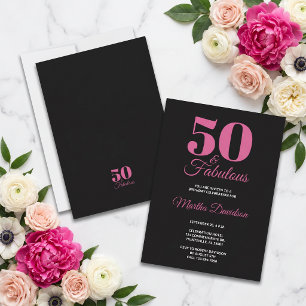 Convite 50 & Fabuloso Preto Rosa Glam Celebração