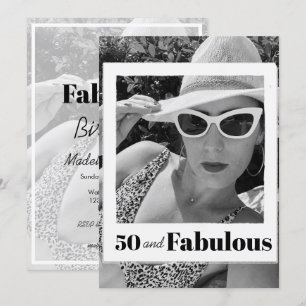 Convite 50 Fabuloso Quadro de Foto Branco Preto de Anivers