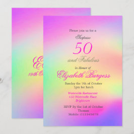 Convite 50 Fabuloso Rainbow Tie Dye Pink Chic Aniversário