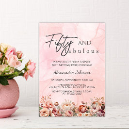 Convite 50 & Fabuloso Rosa Dourado Floral 50º Aniversário