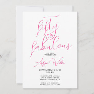 Convite 50 & Fabuloso Rosa Moderno Script Aniversário de 5