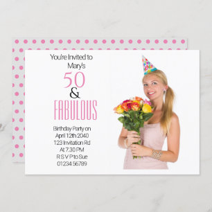 Convite 50 Fabuloso Texto Preto Rosa de Aniversário