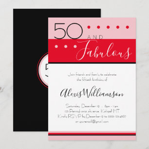 Convite 50 Fabulosos Aniversário Vermelho Moderno Rosa