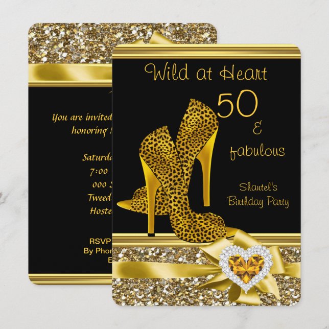 Convite 50 & fabulosos Saltos Leopard Wild at Heart (Frente/Verso)
