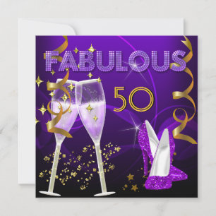 Convite 50 Fabulosos Sapatos Champagne de Ouro Roxo