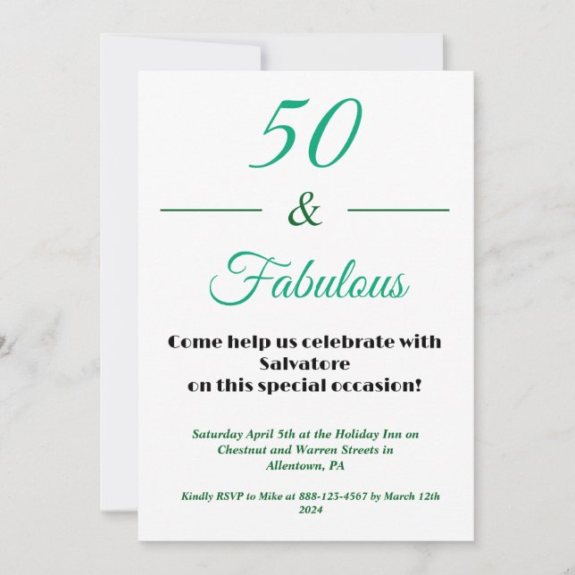 Convite  50 & Fabulous 50th  Birthday Invitation (Frente)