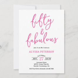 Convite 50 & Fabulous Pink Modern Script 50th Birthday 