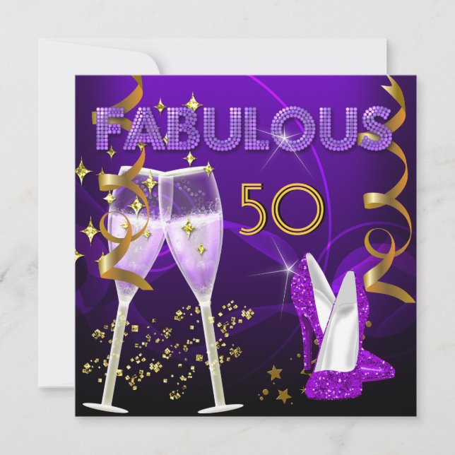 Convite 50 Fabulous Sapatos de Salto Alto Purple Gold Cham (Frente)