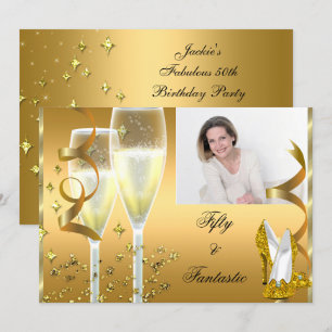 Convite 50 & Fantástico Elegante Champagne Sapatos Dourado