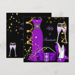 Convite 50 Fantástico Vestido Roxo Preto Dourado Aniversár