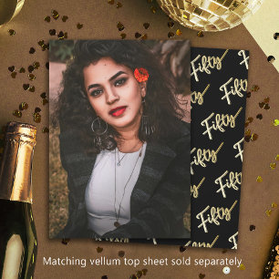 Convite 50 Foto de aniversário, 50, e fundo preto de ouro